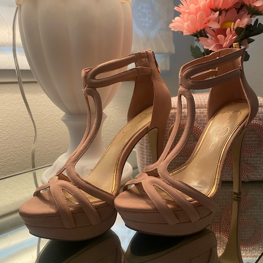 Women's Blush Pink Strappy Platform Heels - Picture 9 of 16